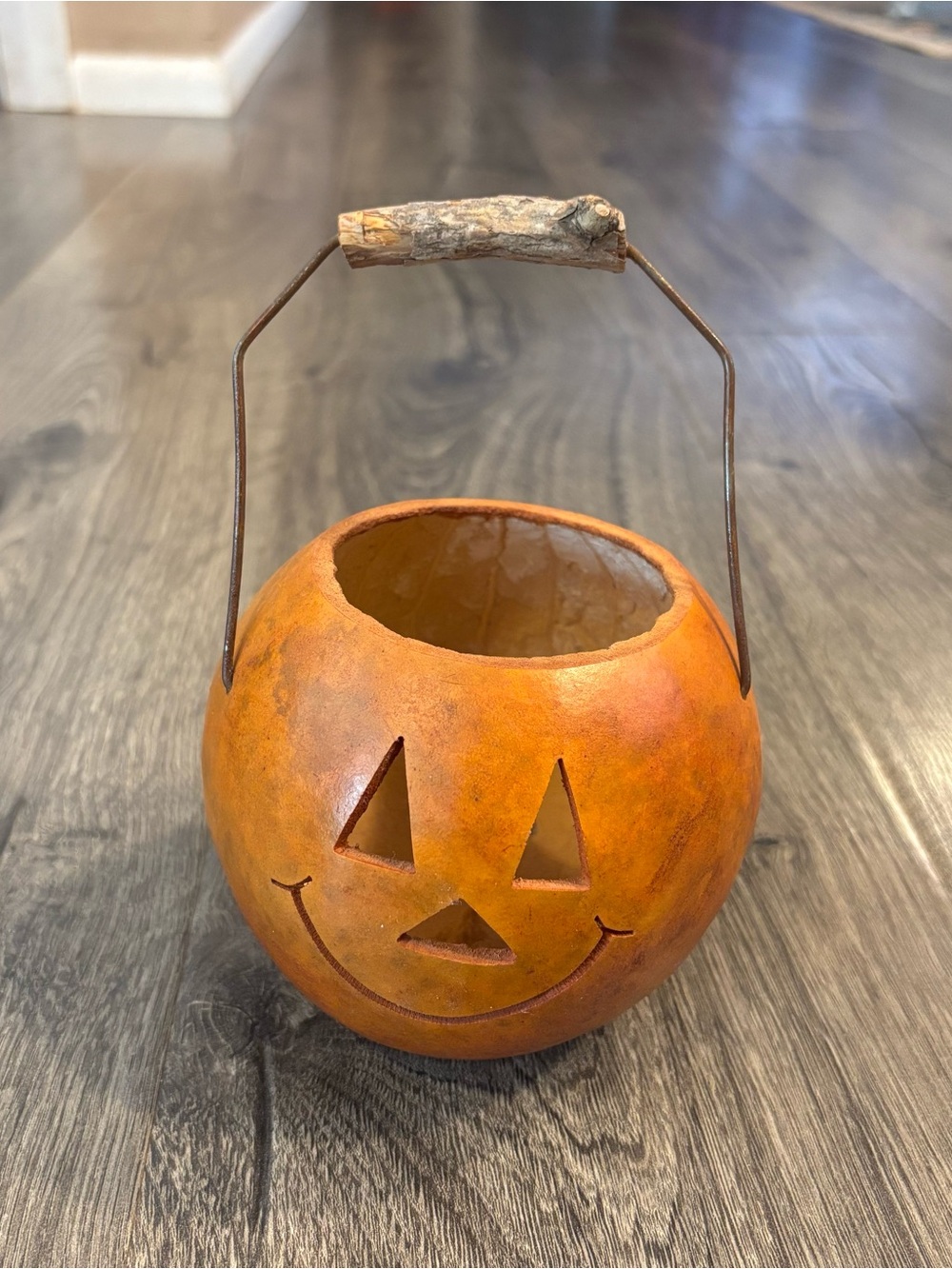 Small Handcrafted Decorative Gourd Jack-O'-Lantern Pumpkin Bucket Halloween